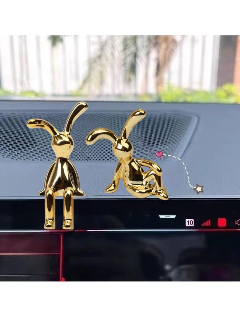 مجموعة من قطعتين من ديكورات السيارة على شكل أرنب جالس غريب الأطوار - تصميم رائع بأرجل طويلة، وديكور وحدة التحكم المركزية، وزخارف داخلية مخصصة لمقصورة سيارة ممتعة ومرحة - Image 5