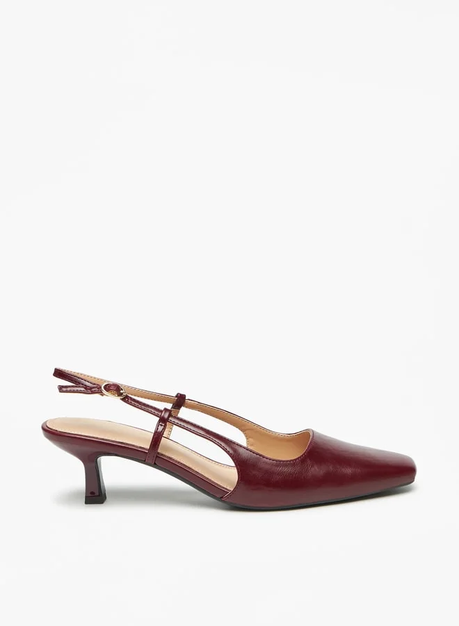 Celeste Women's Solid Sling Back Mules with Kitten Heels