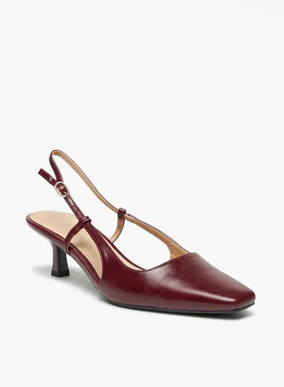 سيليست Women's Solid Sling Back Mules with Kitten Heels