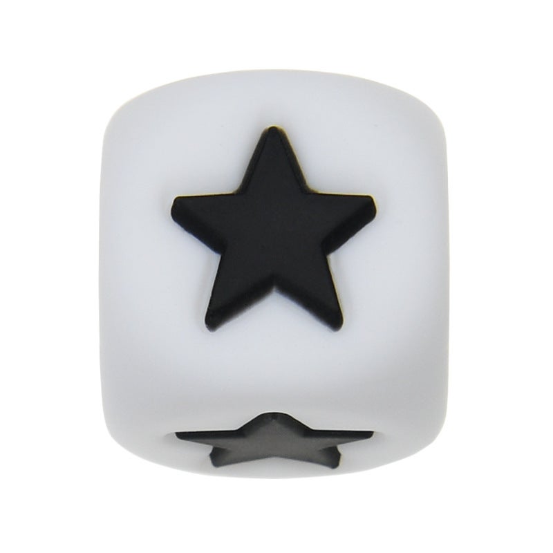 Silicone Teething Beads Multi-Color DIY Bracelet Black star on white background