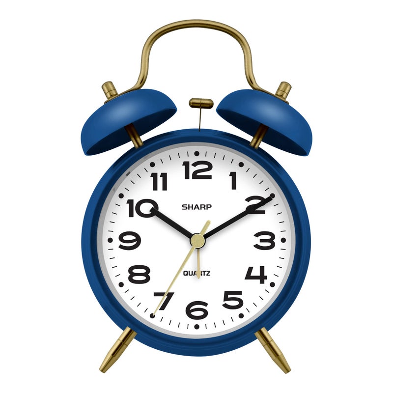 Sharp Twin Bell Alarm Clock Loud Alarm Great for Heavy Sleepers  Stylish Matte Finish with Rustic Bronze Accents Battery Operated Matte Navy