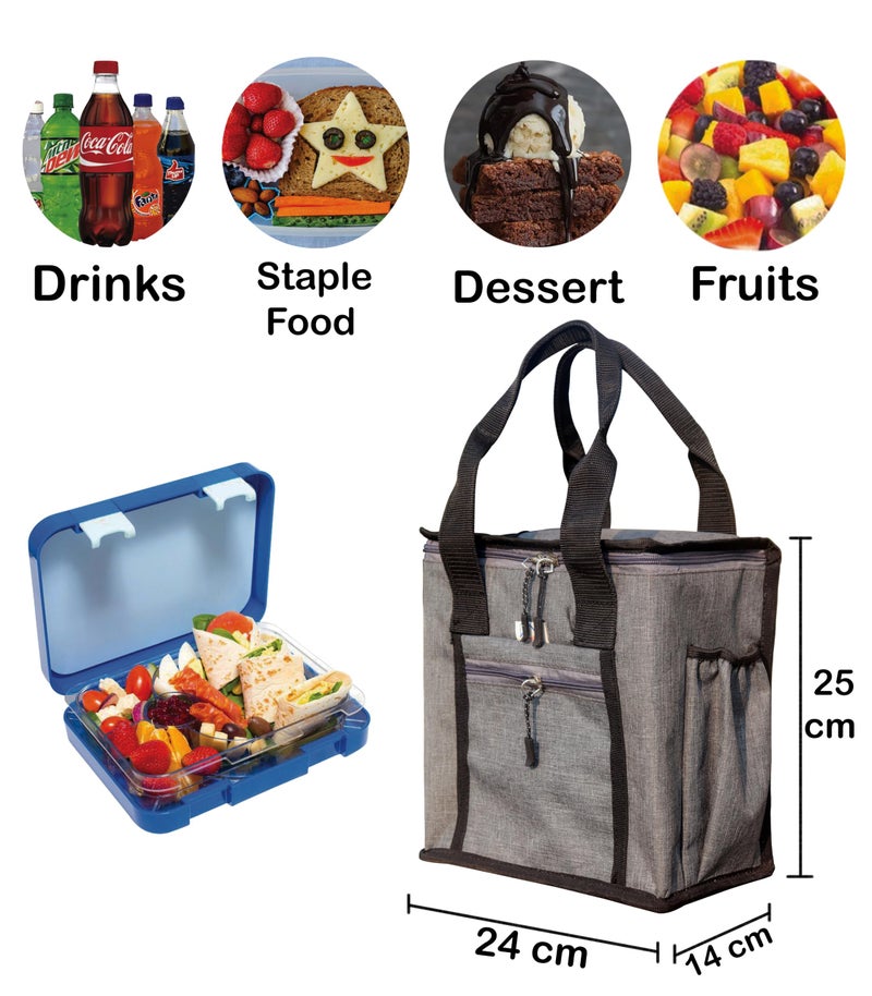 HOMECUTE Thermal Insulated Lunch Bag/Storage Bag/Large Tiffin Bag for Men,Women and Kids,Travel Lunch Pouch Food Storage Bag with Handle,Ideal for Office School College and Picnic (Square Gray) - Image 3