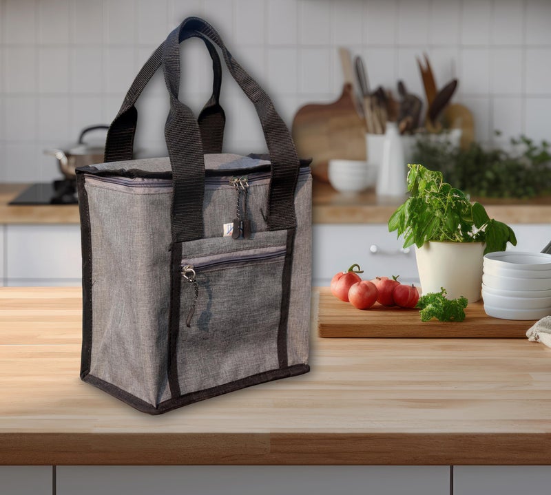 HOMECUTE Thermal Insulated Lunch Bag/Storage Bag/Large Tiffin Bag for Men,Women and Kids,Travel Lunch Pouch Food Storage Bag with Handle,Ideal for Office School College and Picnic (Square Gray) - Image 2