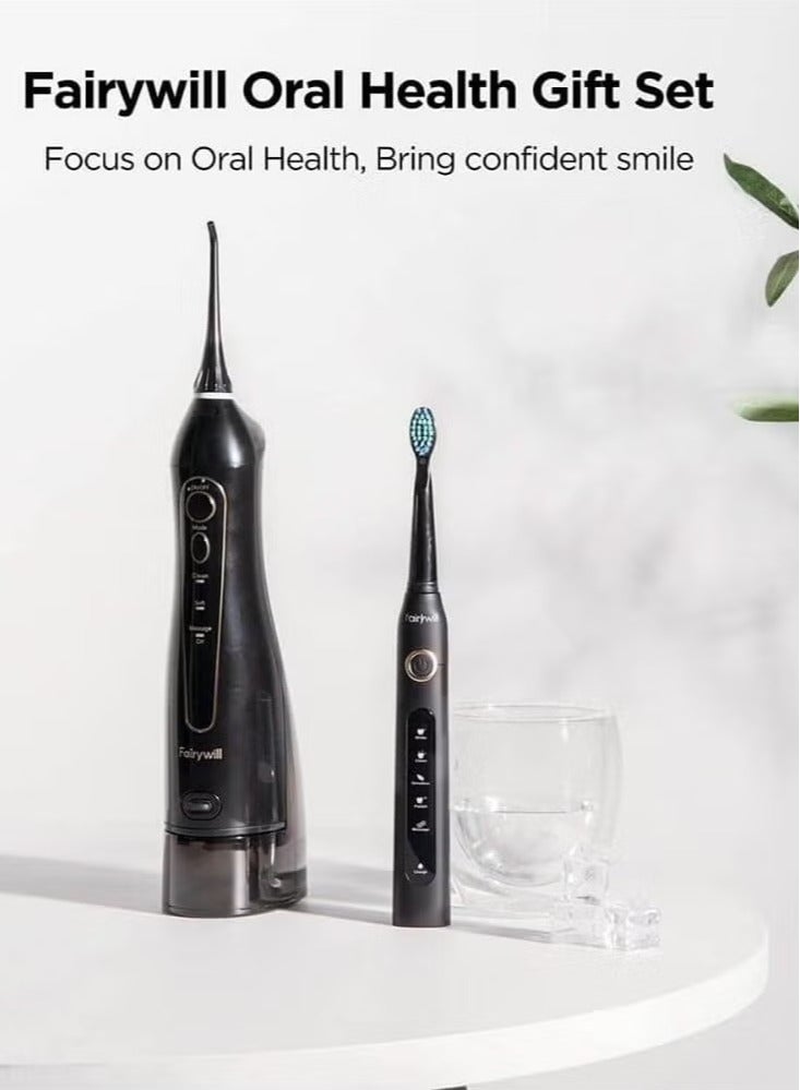 بورتوني ذكي فرشاة الأسنان بالموجات فوق الصوتية وري الفم جهاز تنظيف الأسنان بالماء العناية بالفم كومبو حزمة USB قابلة للشحن 3 طرق 300 مللي 9 قطعة - Image 4
