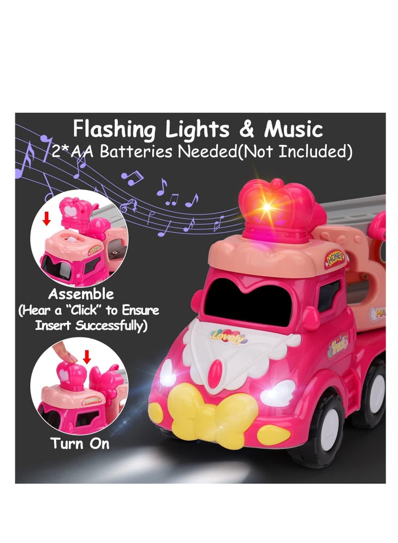 Excefore 5 in 1 Transport Toy Trucks for Toddlers with Lights Music Pink Princess Car Toys for 1 2 3 4 Year Old Girls Carrier Truck Vehicle Little Toddler Girl Toy - Image 3
