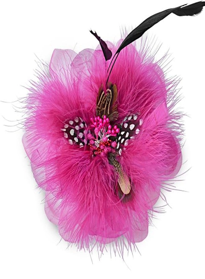 Expo International Sonia Feather Brooch and Hairclip Hair Accessory, Fuchsia - Image 1