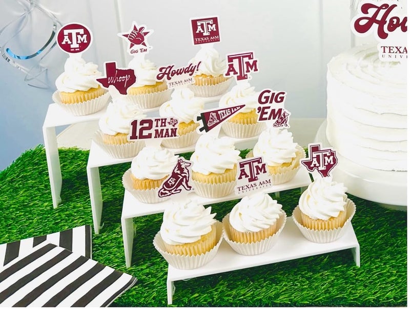PartyKandy Texas A&M Cupcake Toppers (24 Pcs) Texas AM University Party Supplies for TAMU Aggies Buckeyes Football  Birthday Gift  Graduation Texas A&M Party Decorations (Texas A&M) - Image 2