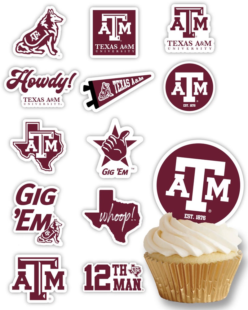 PartyKandy Texas A&M Cupcake Toppers (24 Pcs) Texas AM University Party Supplies for TAMU Aggies Buckeyes Football  Birthday Gift  Graduation Texas A&M Party Decorations (Texas A&M) - Image 1