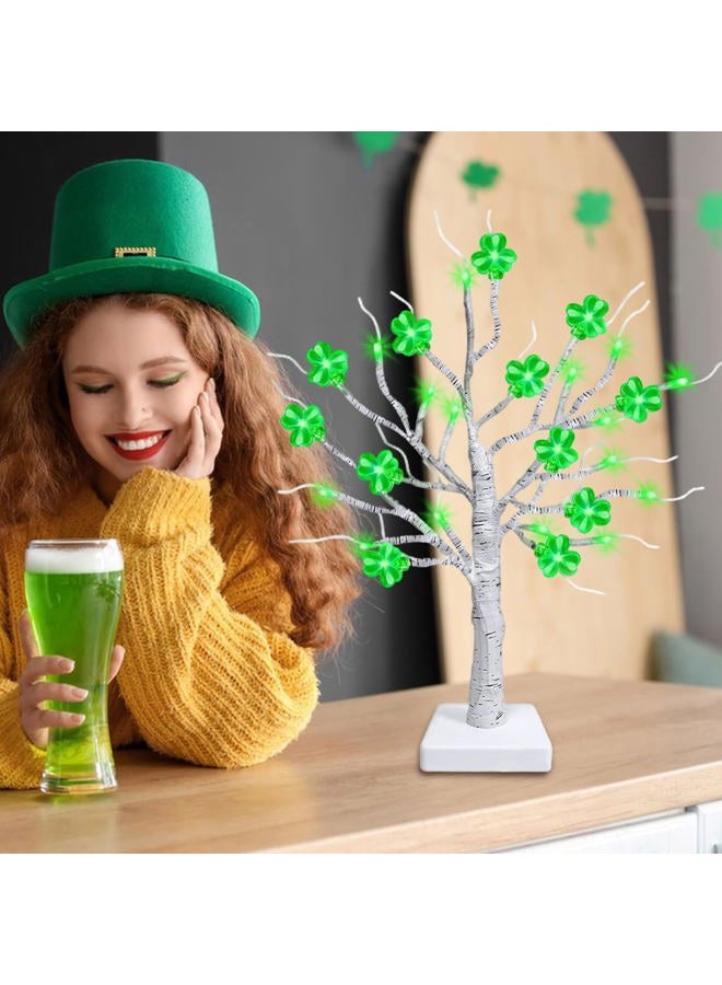 Tirdkid St. Patrick's Day Decorations – 18 Inch Lighted Tabletop Tree with 24 Green Shamrocks & LED Lights, St. Patrick's Day Decor for Home, Table, Office, Indoor Use - Image 5