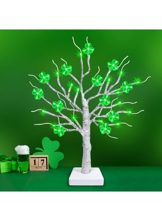 Tirdkid St. Patrick's Day Decorations – 18 Inch Lighted Tabletop Tree with 24 Green Shamrocks & LED Lights, St. Patrick's Day Decor for Home, Table, Office, Indoor Use - Image 1