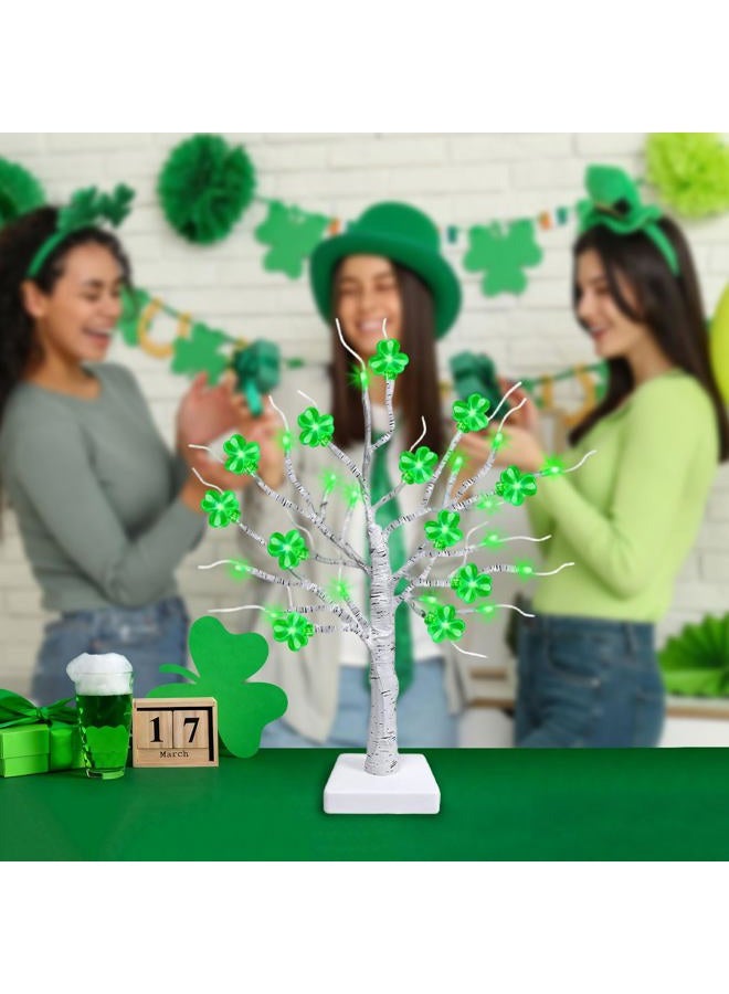 Tirdkid St. Patrick's Day Decorations – 18 Inch Lighted Tabletop Tree with 24 Green Shamrocks & LED Lights, St. Patrick's Day Decor for Home, Table, Office, Indoor Use - Image 2