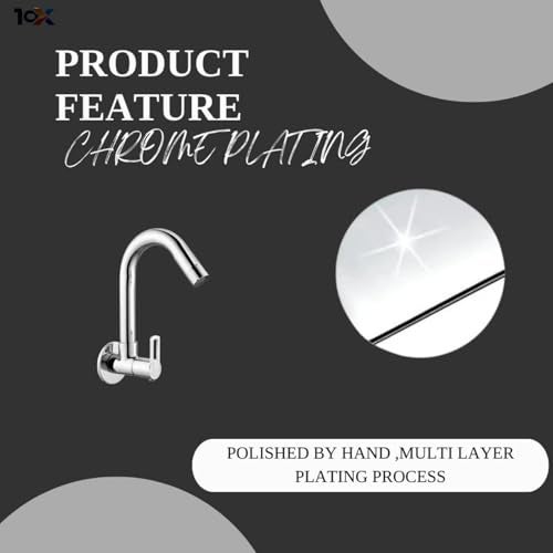 10x SQ-8744 Wall Mount Metal, Brass, Stainless Steel, Ceramic Kitchen Sink Tap (Silver, Chrome Finish) - Image 4