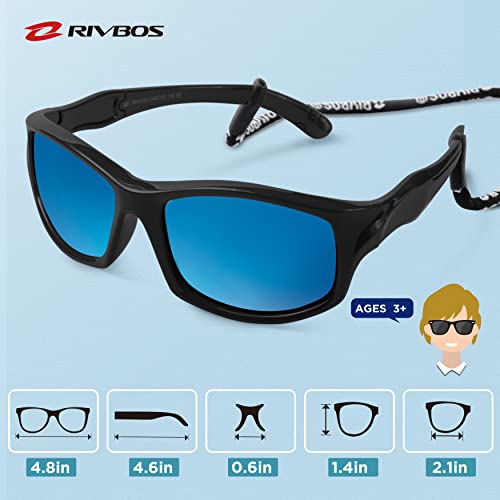 RIVBOS Kids (Age 3-8) Sunglasses with Strap Polarized UV Protection Flexible Rubber Shades for Boys Girls RBK003-2 Black Ice Blue Lens - Image 5