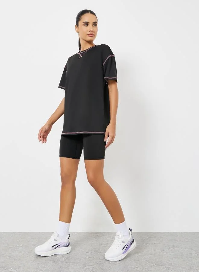 Styli Active Contrast Hem Stitch Boxy Fit Top