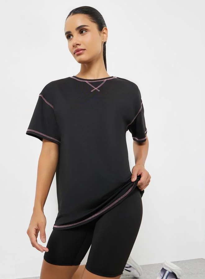 Styli Active Contrast Hem Stitch Boxy Fit Top