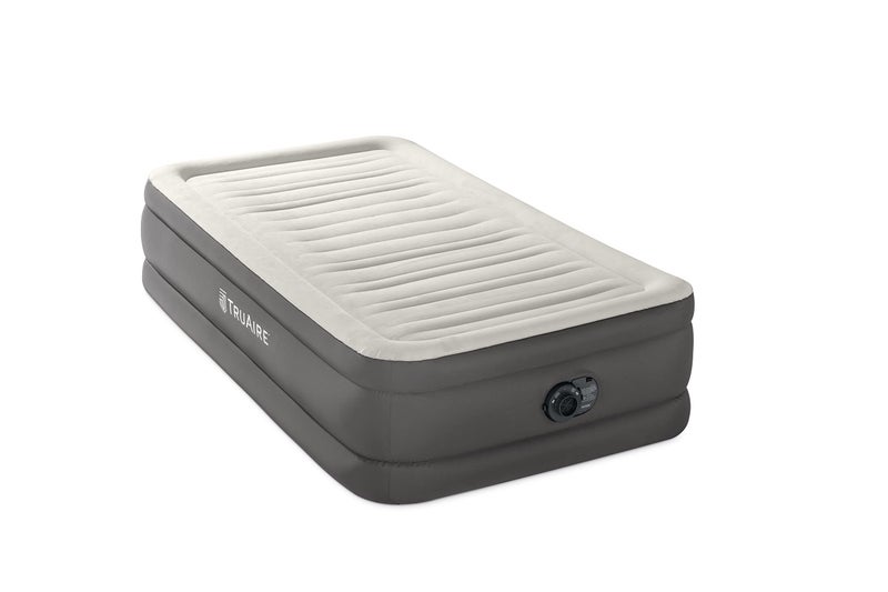 INTEX 64091ED TruAire Luxury Air Mattress: Fiber-Tech â€“ Twin Size â€“ Built-in Electric Pump â€“ 18in Bed Height â€“ 330lb Weight Capacity - Image 1
