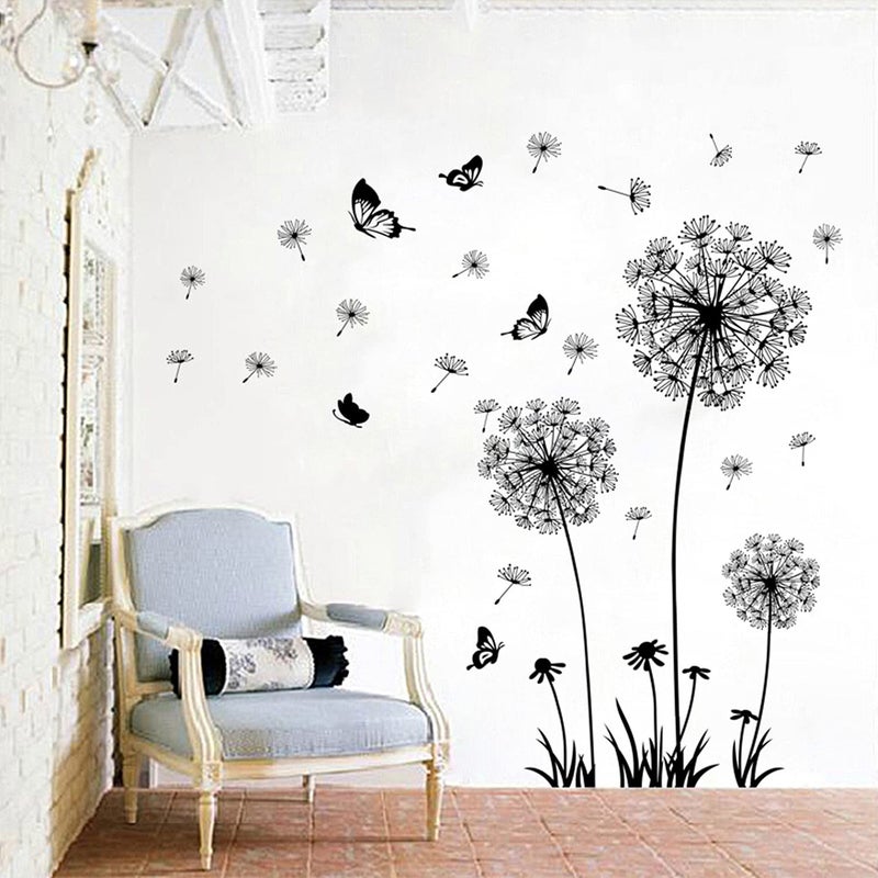 Arawat 2 Set Dandelion Wall Decals, Flower Stickers, Murals With Butterflies for Bedroom, Office, Bathroom, Living Room - Removable Floral Peel and Stick Art Decoration - Image 4