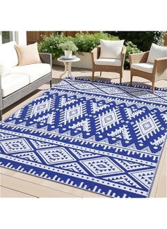 Arabest Durable 5x8 ft Outdoor Rug in Blue & White, Reversible Straw Pattern, Waterproof Patio Carpet for RV, Camping, Balcony & Backyard  - Image 1