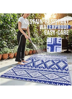 Arabest Durable 5x8 ft Outdoor Rug in Blue & White, Reversible Straw Pattern, Waterproof Patio Carpet for RV, Camping, Balcony & Backyard  - Image 3