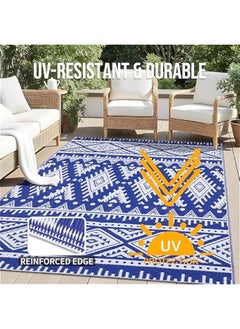 Arabest Durable 5x8 ft Outdoor Rug in Blue & White, Reversible Straw Pattern, Waterproof Patio Carpet for RV, Camping, Balcony & Backyard  - Image 4