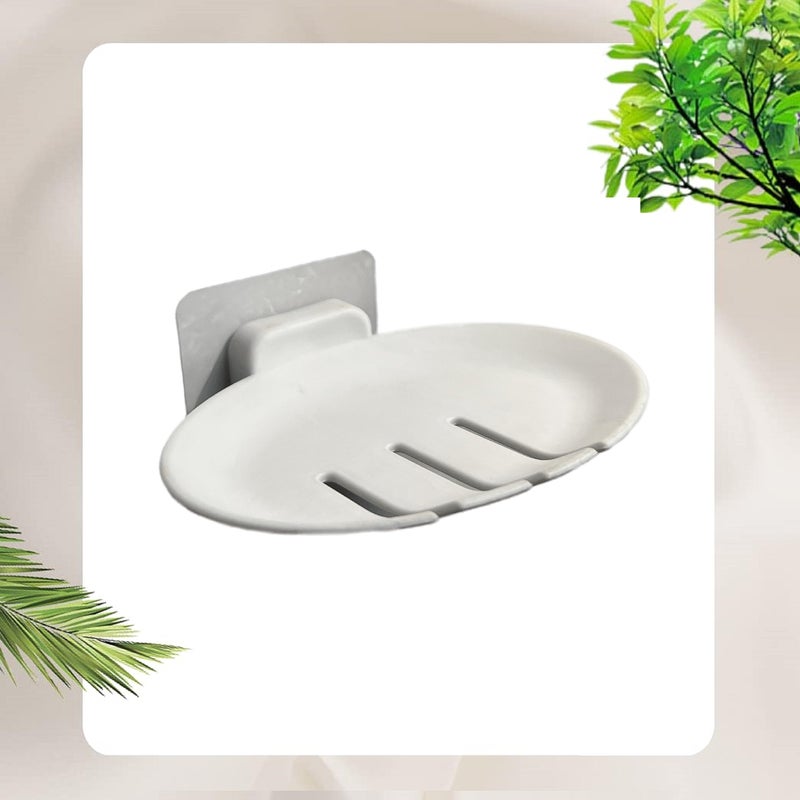 BeeDuck 1PCS White Plastic Wall Mounted Soap Dish Adhesive Sponge Holder No-Drilling Soap Holder Stand for Shower, Bathroom and Kitchen (White SOAP Dish, 1) - Image 1