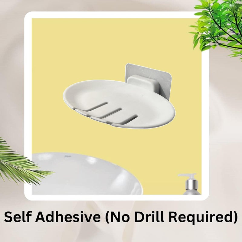 BeeDuck 1PCS White Plastic Wall Mounted Soap Dish Adhesive Sponge Holder No-Drilling Soap Holder Stand for Shower, Bathroom and Kitchen (White SOAP Dish, 1) - Image 4