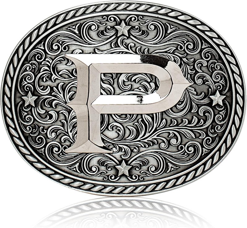 Itera Western Cowboy/Cowgirl Initial Belt Buckle-Silver- Large Letter Buckles for Men and Women - Custom Girls/Boys - Image 1