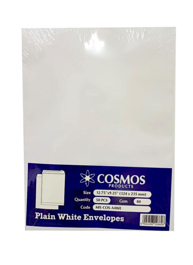 COSMOS - A4 White Envelopes 80 GSM 12.75″ X 9.25″ Peel & Seal ( Pack of 50 pieces) - Image 1