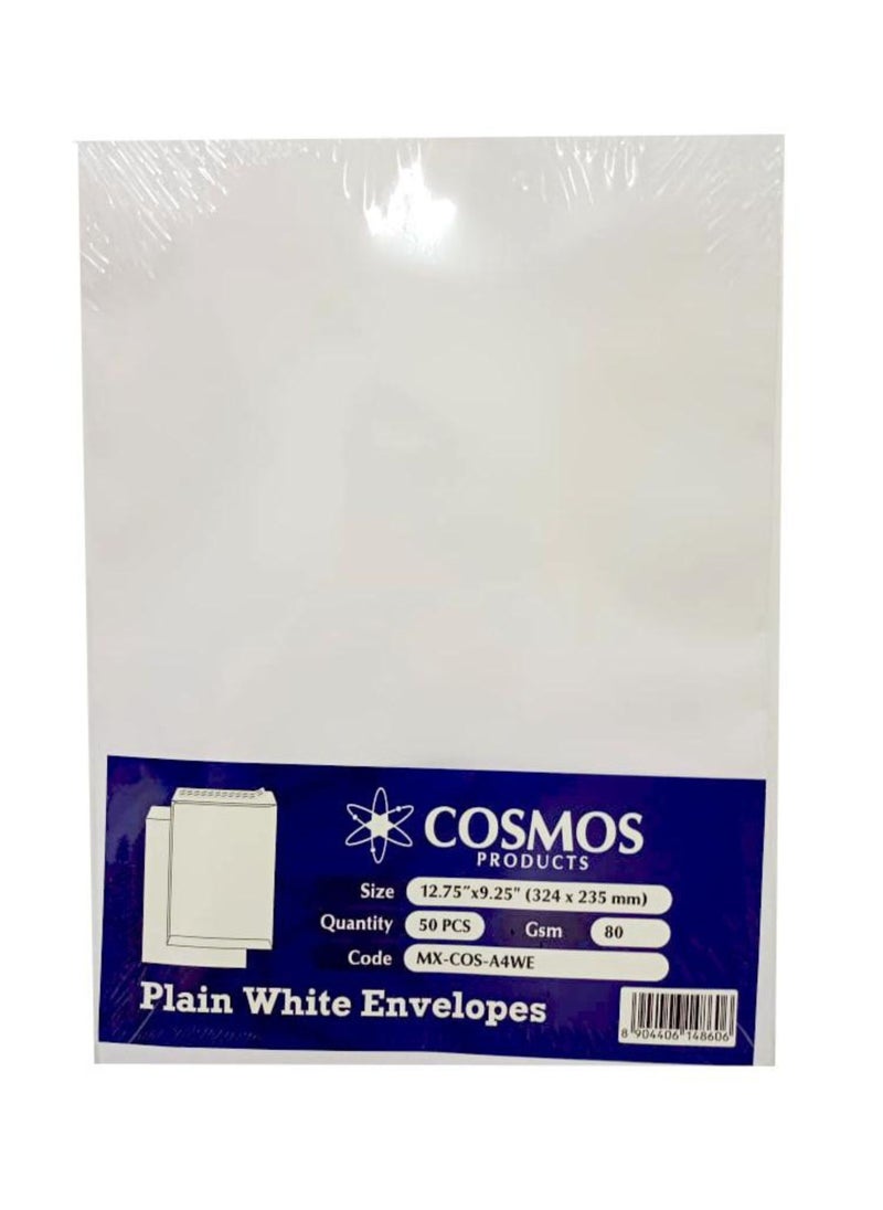 COSMOS - A4 White Envelopes 80 GSM 12.75″ X 9.25″ Peel & Seal ( Pack of 50 pieces) - Image 1