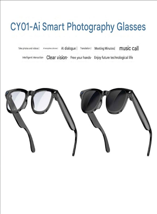 CY01 AI Smart Glasses – 8MP (800W) HD Dual-Lens Camera, Anti-Shake Video, Dual Microphone Noise Reduction, Bluetooth Music  Call Function, AI Voice Translation, Touch Control, 16GB Storage, 270mAh Battery – Compatible with Android  iOS - Image 1