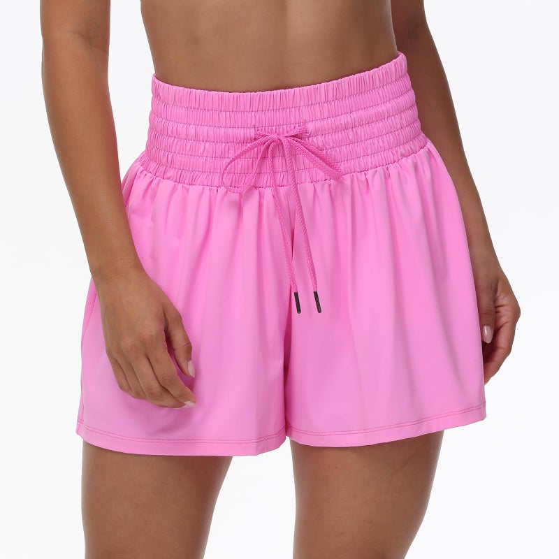 Blaosn Flowy Athletic Shorts for Women Workout Running Gym Yoga Sport Short Pants Sweat Tennis Skirt Skort High Waisted with Pockets Biker Spandex Cute Comfy Lounge Trendy Clothes Casual Summer Hot Pink M - Image 3