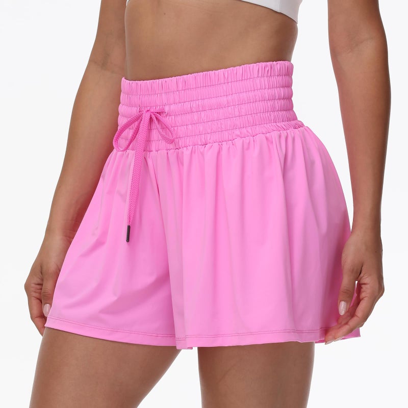 Blaosn Flowy Athletic Shorts for Women Workout Running Gym Yoga Sport Short Pants Sweat Tennis Skirt Skort High Waisted with Pockets Biker Spandex Cute Comfy Lounge Trendy Clothes Casual Summer Hot Pink M - Image 4