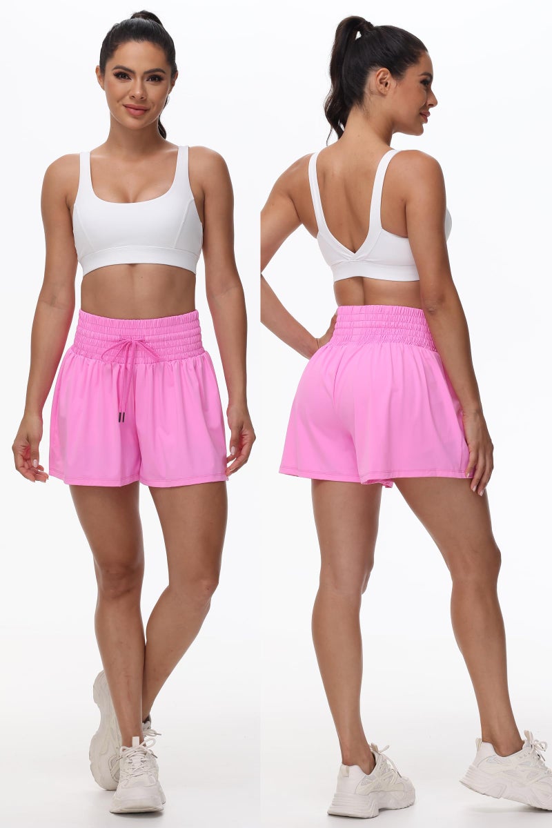 Blaosn Flowy Athletic Shorts for Women Workout Running Gym Yoga Sport Short Pants Sweat Tennis Skirt Skort High Waisted with Pockets Biker Spandex Cute Comfy Lounge Trendy Clothes Casual Summer Hot Pink M - Image 2
