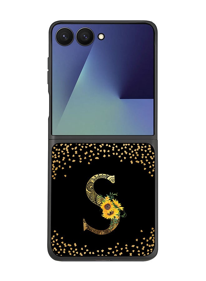 For Samsung Galaxy Z Flip7 Case,Slim fit Camera Protection, Shockproof Thin Phone cover  - Custom Floral Monogram - S ( Black )