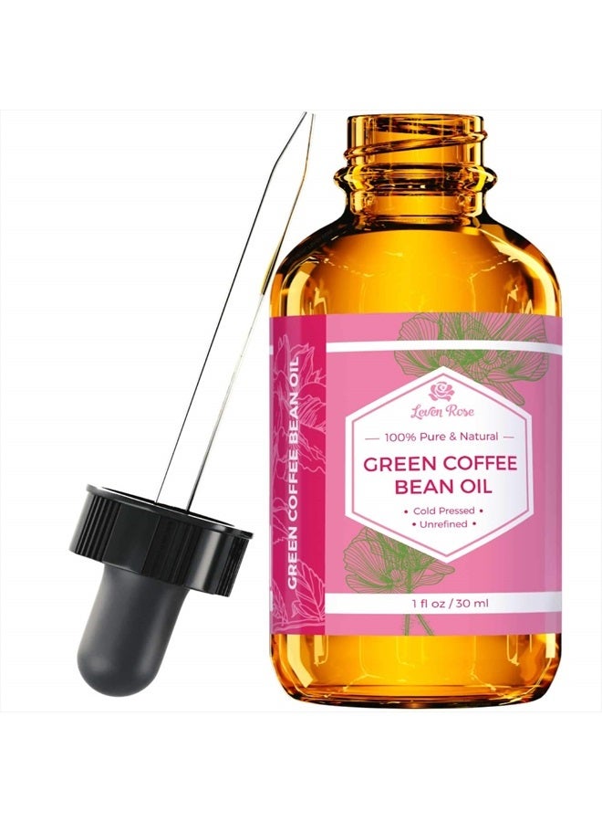Leven Rose Green Coffee Bean Oil 100% Natural Pure Cold Pressed Unrefined Coffeebean Oil For Around Eyes, Face, Nails, Skin, And Hair- 1 oz Bottle (1 ounce) - Image 1