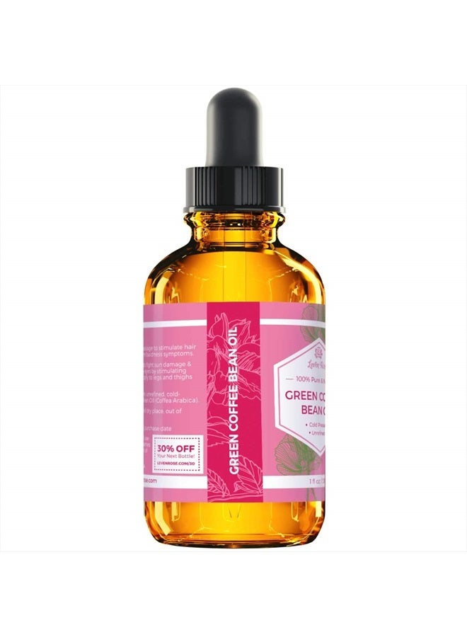 Leven Rose Green Coffee Bean Oil 100% Natural Pure Cold Pressed Unrefined Coffeebean Oil For Around Eyes, Face, Nails, Skin, And Hair- 1 oz Bottle (1 ounce) - Image 2