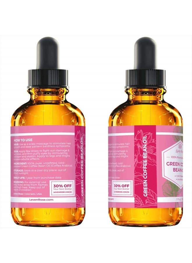 Leven Rose Green Coffee Bean Oil 100% Natural Pure Cold Pressed Unrefined Coffeebean Oil For Around Eyes, Face, Nails, Skin, And Hair- 1 oz Bottle (1 ounce) - Image 5