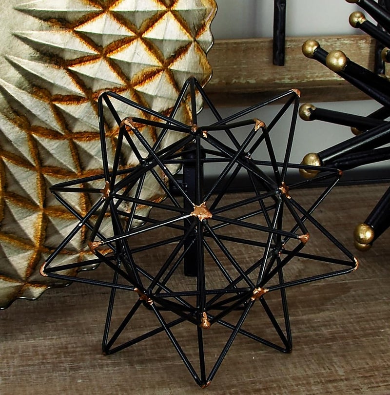 Deco 79 Metal Geometric Decorative Sculpture Home Decor Statue with Gold Accents, Accent Figurine 7" x 7" x 7", Black - Image 3