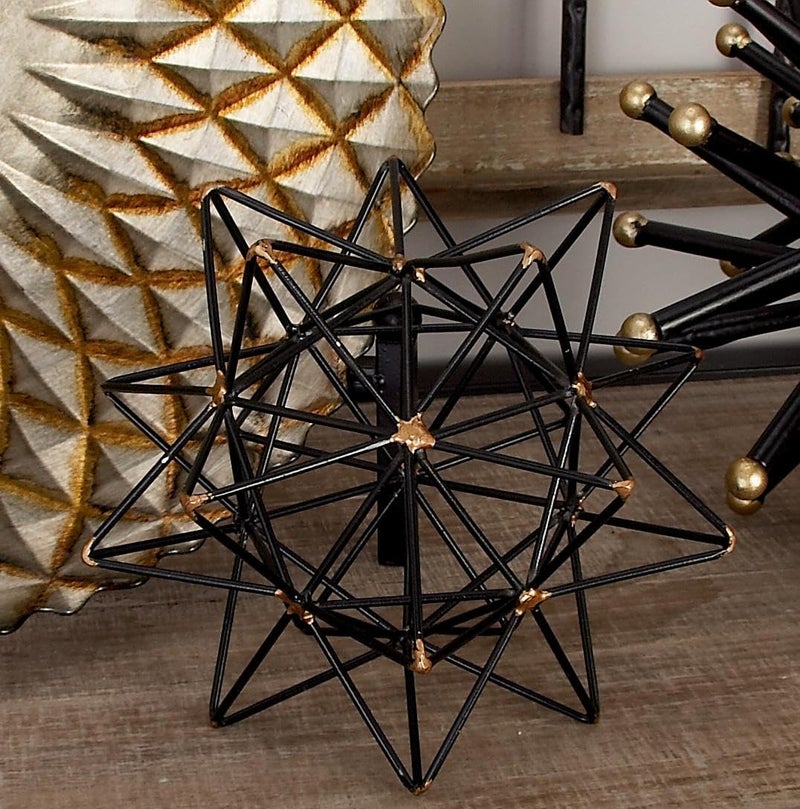 Deco 79 Metal Geometric Decorative Sculpture Home Decor Statue with Gold Accents, Accent Figurine 7" x 7" x 7", Black - Image 5