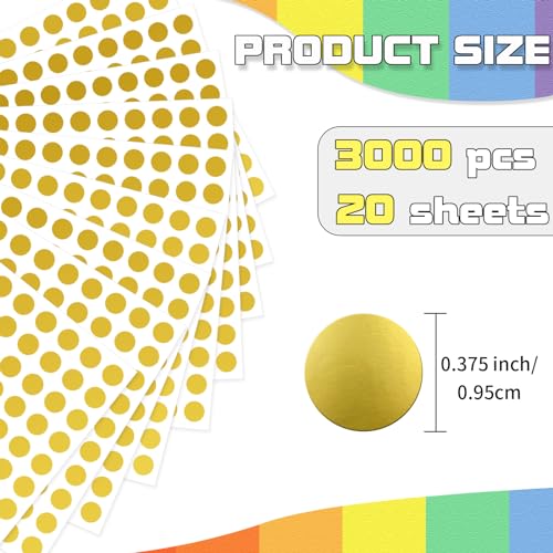 starboling Dot Stickers - 3/8 Inch Gold Circle Labels, 3000pcs Self-Adhesive Color Coding Round Stickers for Office, Classroom, Garage Sale - Image 2