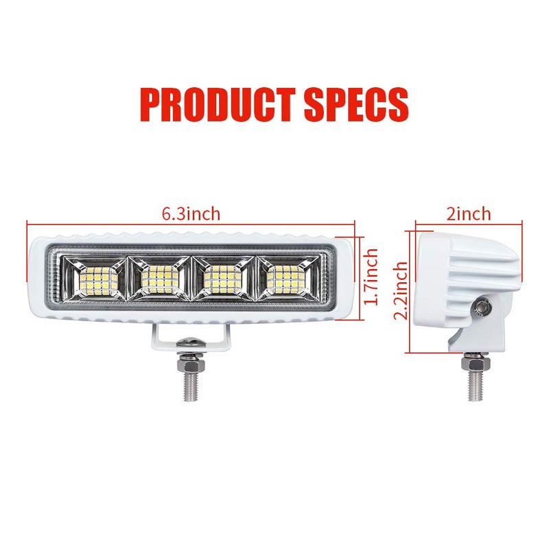 EXZEIT Waterproof Led Boat Lights, 2 pc 72W Deck/Dock Marine Lights 4000LMS 150Â°Flood Light, 6.3inch, 12/24 V Led Light Bar - Image 4