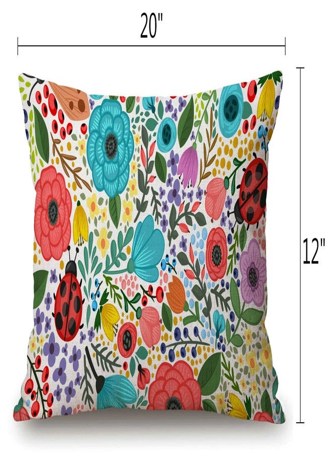 Solekla Colorful Summer Plants and Flowers Lumbar Throw Pillow Cover 12x20 Inch Decorative Bedroom Living Room Cute Lady Beetle Rectanglar Cushion Case for Bed Sofa Couch - Image 2