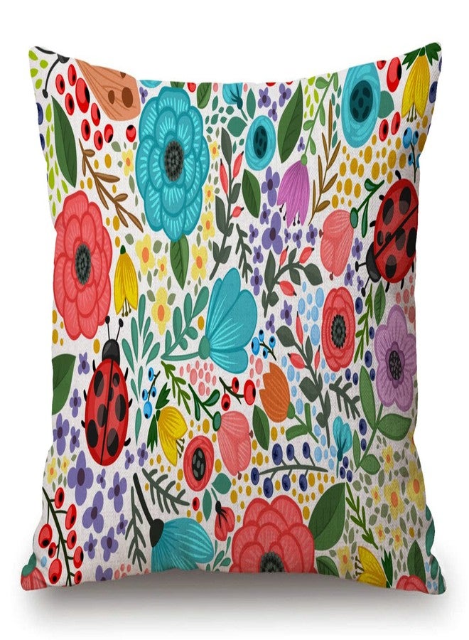Solekla Colorful Summer Plants and Flowers Lumbar Throw Pillow Cover 12x20 Inch Decorative Bedroom Living Room Cute Lady Beetle Rectanglar Cushion Case for Bed Sofa Couch - Image 1