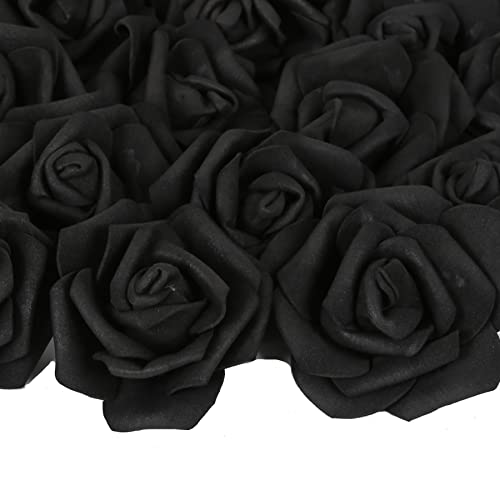 INSUNSIX Artificial Rose Flowers,100 pcs Foam Roses Bulk Black Fake Flower Heads for DIY Crafts Wedding Bouquets Rose Wall Kissing Balls Bridal Shower Party Decorations(Black) - Image 1
