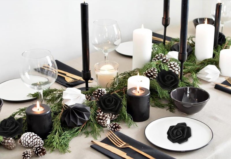 INSUNSIX Artificial Rose Flowers,100 pcs Foam Roses Bulk Black Fake Flower Heads for DIY Crafts Wedding Bouquets Rose Wall Kissing Balls Bridal Shower Party Decorations(Black) - Image 5