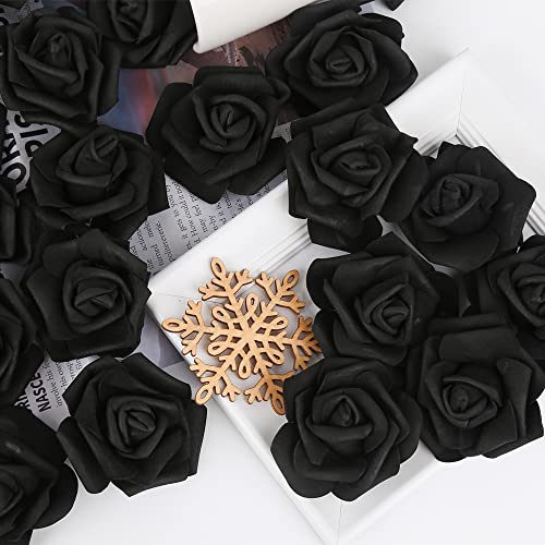 INSUNSIX Artificial Rose Flowers,100 pcs Foam Roses Bulk Black Fake Flower Heads for DIY Crafts Wedding Bouquets Rose Wall Kissing Balls Bridal Shower Party Decorations(Black) - Image 3