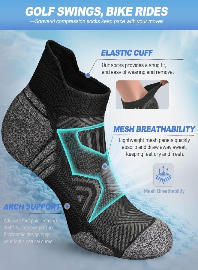 Sooverki Cushioned Cotton Ankle Compression Socks for Men Women 6 Pairs Wicking Low Cut Arch Support Plantar Fasciitis Socks Travel Runner Gifts - Image 5