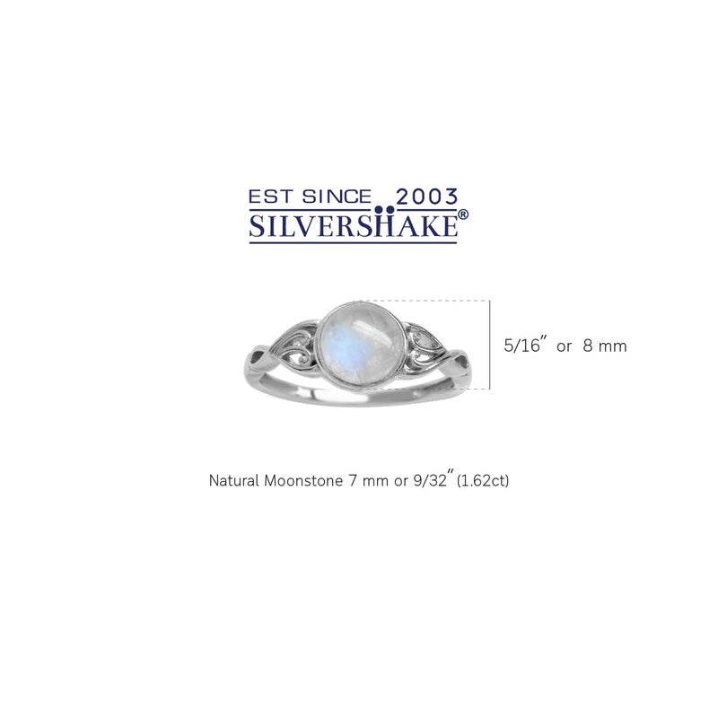 Silvershake 7mm Natural Moonstone 925 Sterling Silver Victorian Style Solitaire Ring Size 7 - Image 2