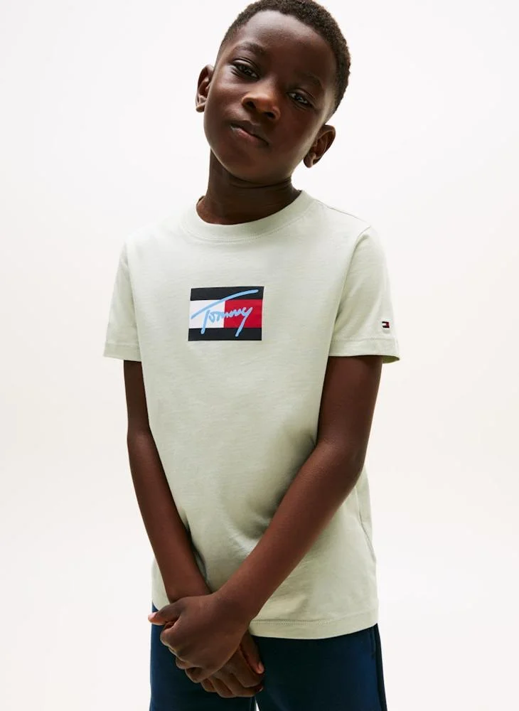 تومي هيلفيغر Kids Script Flag Print Crew Neck T-Shirt