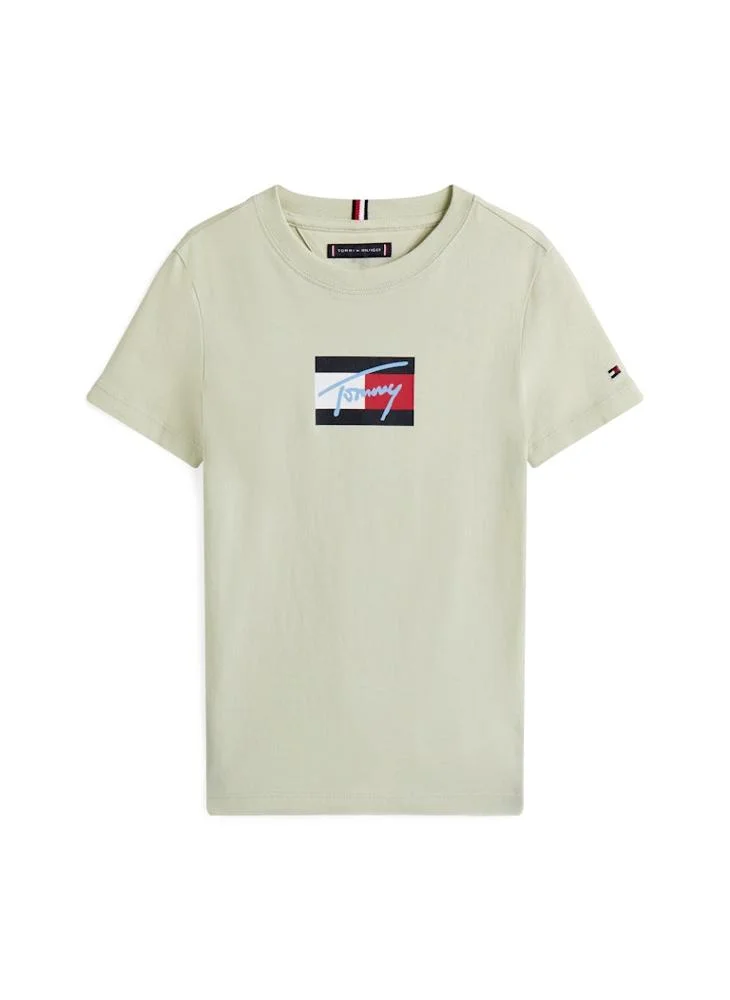 TOMMY HILFIGER Kids Script Flag Print Crew Neck T-Shirt